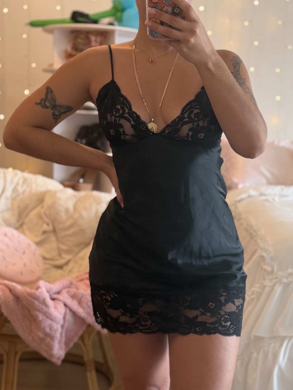 Vintage Rosa Puleo Szule black lace slip dress chemise 90s lingerie - Picture 2 of 5
